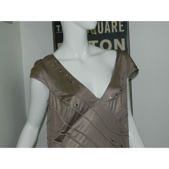 TADASHI SHOJI Dress Bronze Brown Metallic Sequins Beaded Metallic Size X-Large - Picture 3 of 10